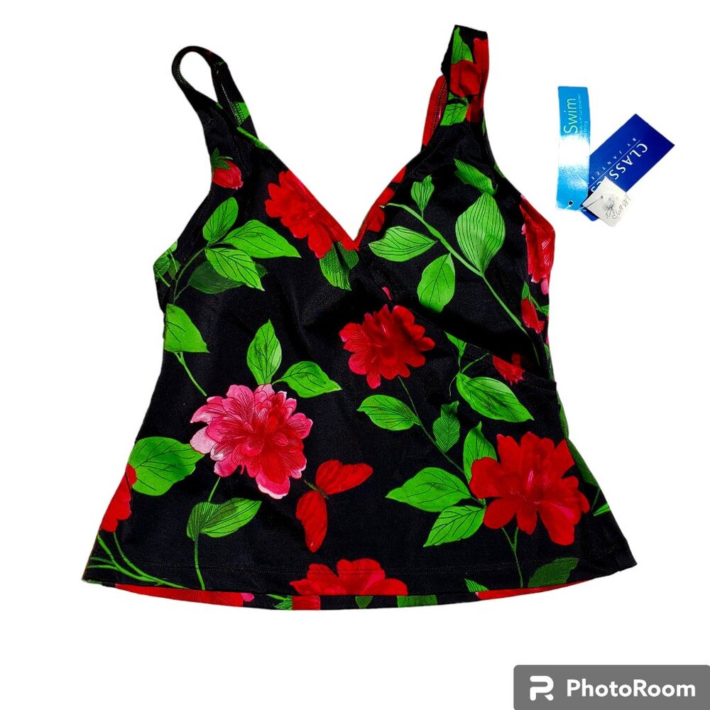 NWT Jantzen black floral swim top - size 12